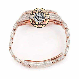 Montre de luxe pour femme avec diamants de laboratoire, plaquée or rose, entièrement sertie, cadran rond à quartz analogique, fermoir déployant, verre saphir - Product Image 4