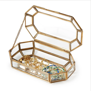 Elegant Glass Jewelry Organizer Decorative Storage Case Glass Jewelry Box with <b>Hinged</b> Lid Premium Organizer - Product Image 1