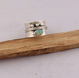 Vintage Style Ethiopian Fire Opal Bezel Setting Band <b>Ring</b> Solid Sterling <b>Silver</b> Twisted Patterned Handmade <b>Boho</b> Artisan Jewelry - Product Image 5