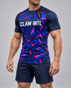 CLAW INTL ชุดเสื้อฟุตบอลชายแขนสั้นคอกลมสีฟ้าสีชมพูลายเรขาคณิต - Product Image 3