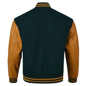 Veste universitaire pour femme à manches longues, col montant, en polyester, couleur vert foncé et beige contrastant, doublure en polyester, broderie - Product Image 6