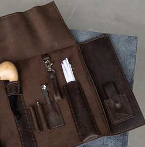 Estuche de Viaje para Pipas de Tabaco, de Cuero Genuino, Estilo Vintage, con Cierre de Cremallera, Personalizable, Venta al Por Mayor de Fábrica, PRB-0026 - Product Image 6
