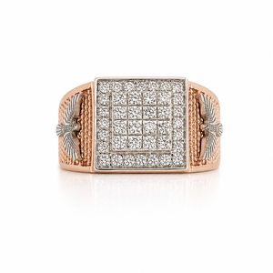 14K Gold Square Cluster Diamond <b>Ring</b> for <b>Men</b> Eagle Motif Textured Side Hip Hop Statement Design Polished Finish Wedding Party - Product Image 1