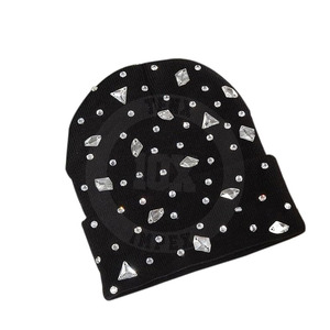 <b>White</b> Rhinestone Beanie <b>Hat</b> Unisex Adult 56-58CM Elegant Solid Color Knit Cap Winter Warm Fashion - Product Image 1