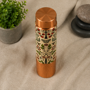 Bouteille d'eau en cuivre pur artisanale, écologique, imprimée de motifs floraux et de papillons, portable, personnalisable, traditionnelle - Product Image 4