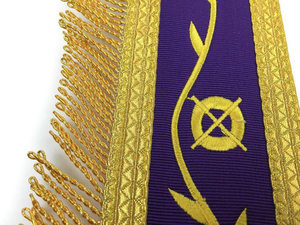 Tablier de Maître Ancien Maçon de la Loge Bleue - Blanc et Violet avec Broderie Dorée à la Machine, Tabliers Maçonniques de Qualité Professionnelle - Product Image 2