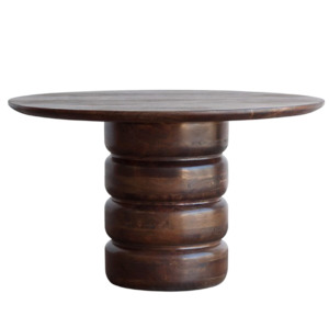 Mesa de Comedor y Café Redonda Moderna de Madera con Base de Pedestal Acanalado, Mesa de Comedor Circular de Lujo en Nogal Oscuro para el Hogar y la Villa - Product Image 2