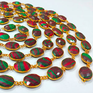 Eminent Jewel Fordite Briolette 10-15mm Brass Bezel Connector Gemstone Chain with Silver Gold <b>Black</b> Plating - Product Image 1