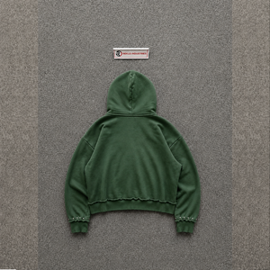 เสื้อฮู้ดดี้ผู้ชายสีเขียวทรงโอเวอร์ไซส์ ซิปหน้า สไตล์วินเทจ ผ้าคอตตอนหนานุ่ม สตรีทแวร์ ยูนิเซ็กส์ ทรงหลวม สไตล์ดิสเทรส ทรงปกติ สำหรับฤดูใบไม้ร่วง - Product Image 6