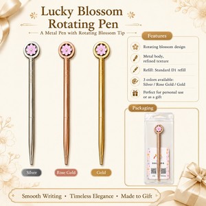 Stylo à bille rotatif en métal Blossom |   Or rose, argent, or |   Stylo rechargeable D1 remplaçable, coffret cadeau de papeterie, stylo fleur - Product Image 2
