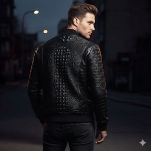 Blouson Bomber de Luxe en Cuir Noir avec Doublure en Polyester Matelassé, Style Streetwear Hiver Coupe-Vent Écologique Unisexe Col Rond - Product Image 5