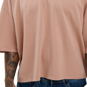 Men's Oversized <b>Pink</b> Cotton T-Shirt Short Sleeve O-Neck Casual <b>Plain</b> Jersey Fit Solid Color Knitted Streetwear Style - Product Image 6
