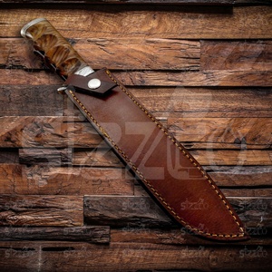 OEM Custom Handmade SIZZCO D2 Steel Fuller Bowie <b>Knife</b> Outdoor Hunting Survival Combat Tactical Fixed Blade Leather Sheath - Product Image 6