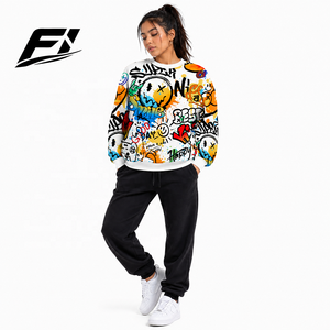 Sweat-shirt à imprimé graffiti pour femmes, col rond surdimensionné, manches longues, coloré, décontracté, streetwear, pull-over, mode urbaine - Product Image 2