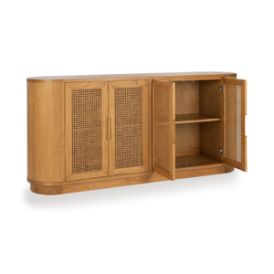 Modern Teak Wood Rattan <b>Sideboard</b> Cabinet Living Room Storage Furniture - Product Image 3