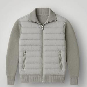 <b>Men's</b> <b>Navy</b> <b>Quilted</b> <b>Jacket</b> Stand Collar Zipper Closure Windproof Casual Outerwear Winter Down Filled Front Logo - Product Image 3