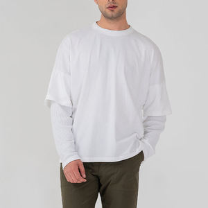 เสื้อยืดผู้ชายแขนยาวสองชั้น ดีไซน์ทันสมัย สีสันตามสั่ง ผ้าฝ้าย 100% ระบายอากาศได้ดี ทรงหลวม สวมใส่สบาย - Product Image 1