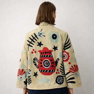 Pink Suzani Embroidered Quilted <b>Knitted</b> Velvet Bomber Jacket Vintage Hippie Style Winter Warm Floral Breathable - Product Image 6