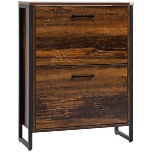 Scarpiera rustica marrone sottile con 2 ante a ribalta e scomparto divisorio, organizer per scarpe da ingresso per uso in agriturismo o centro commerciale - Product Image 1