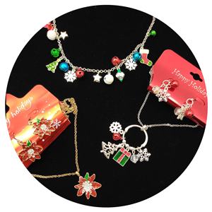 Conjunto de Collar y Pendientes Vintage de Aleación de Zinc con Diseño Navideño de Árbol, Flor de Pascua, Copo de Nieve, Pentagrama y Ángel, con Bolsa de Regalo, Joyería Elegante Unisex para Mujer - Product Image 1