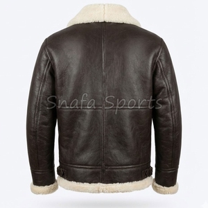 Men Solid Color Genuine Sheepskin Sherpa Shearling <b>Jacket</b> Faux <b>Fur</b> <b>Lined</b> Winter Bomber Leather <b>Jackets</b> - Product Image 2