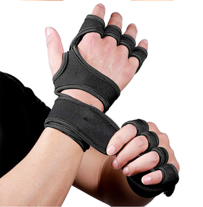 Black Fitness Training Gloves Fingerless Palm Protection With Non <b>Slip</b> Grip Adjustable Wrist Strap For Adults Neoprene Material - Product Image 4