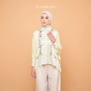 SHOUQIN Isla <b>Women</b> <b>Long</b> <b>Sleeve</b> Batwing Shirt Luxury Armani Silk Casual Formal Blouse Oversized Flowy Elegant Muslimah <b>Tops</b> - Product Image 3
