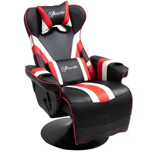 Sedia da Gaming Stile Racing Nera, Bianca e Rossa con Supporto Lombare, Poggiapiedi e Portabicchieri, Reclinabile con Caratteristiche Eleganti - Product Image 1