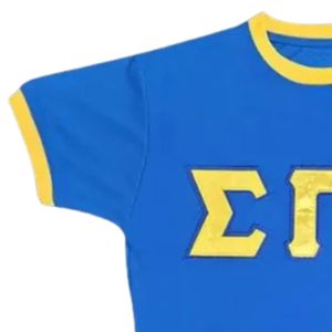 T-shirt Ringer Sororité Sigma Gamma Rho Lettres en Satin Bleu Femme Manches Courtes T-shirt Graphique Lettres Grecques Décontracté Tendance Personnalisé - Product Image 6