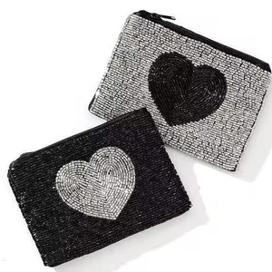 Porte-monnaie classique en perles avec broderie, forme personnalisée, pochette zippée pour usage quotidien, perles colorées, petite taille - Product Image 2