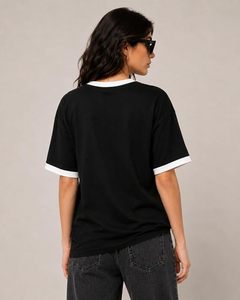 <b>London</b> England Print Women's Loose Fit Crew Neck <b>T</b>-<b>Shirt</b> Black White Trim Casual Style 100% Cotton Jersey Short Sleeve - Product Image 3