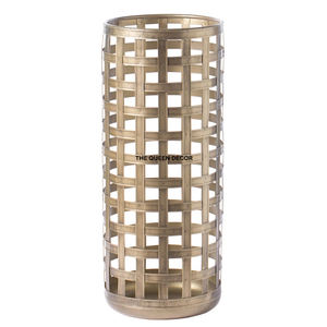 Stainless Steel and Rattan Material Square Shape Gold Antique Finish <b>Umbrella</b> <b>Stand</b> Home and Storage Organizer Rack - Product Image 3