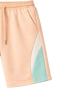 Men Peach Color Block Jersey Shorts Casual Summer Cotton Polyester Drawstring <b>Elastic</b> Waist Gym Sports Shorts Wear OEM Supplier - Product Image 4