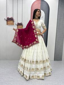 LAHENGA CHOLI DUPATTA, TELA DE SEDA CHINON PURA, TRABAJO DE BORDADO CON HUELLAS DE HUELLAS DE SEDA - Product Image 4