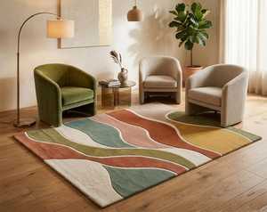 Tapis moderne abstrait rectangulaire en laine, fabriqué à la machine, résistant aux taches, pour salon, à poils moyens, avec envers en latex, écologique - Product Image 1