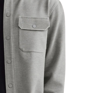 Grey Jersey Twill Popper Shacket <b>Mens</b> Casual Button Front <b>Long</b> Sleeve Shirt Jacket Double Chest Pockets Modern Outerwear Fit New - Product Image 5
