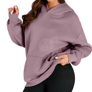 Pull à capuche ample pour femme, style streetwear, couleur mauve, manches longues, design personnalisé, en molleton de coton épais pour l'hiver, vente en gros - Product Image 3