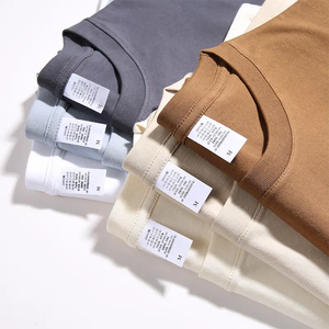 T-shirt personnalisé uni épais de luxe, T-shirt vierge à col montant avec logo imprimé sur mesure, T-shirt oversize pour homme - Product Image 3