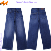 Jean large décontracté pour femme, idéal pour les soirées, cinq poches, élégant, en denim délavé, coton recyclé BCI et élasthanne, 12,90 OZ