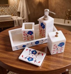 Handcrafted bathroom <b>set</b> premium bathroom accessories elegant washroom decor luxury vanity collection counter top organiser - Product Image 5
