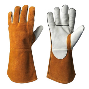 Gants de soudeur industriels robustes pour la lutte contre les incendies, en cuir de vachette pleine fleur renforcé, certifiés CE, résistants à la chaleur, avec manchette de sécurité - Product Image 1