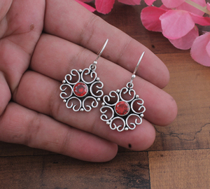 925 <b>Sterling</b> <b>Silver</b> Blue Lace Agate Drop Earrings | Wholesale Handcrafted Gold Plated Vintage Mandala Filigree Anniversary Party - Product Image 4