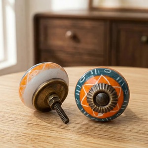 <b>Ceramic</b> Cabinet <b>Knobs</b> Round Modern Orange White Blue Design Kitchen Bathroom Drawer Wardrobe Use Durable Handle - Product Image 5