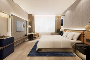 Cadre de lit plateforme moderne en teck massif, écologique et durable, avec tête de lit rembourrée, mobilier de chambre à coucher contemporain et luxueux - Product Image 3