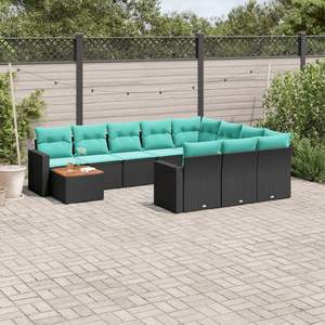 Juego de Sofás de Patio de 11 Piezas en Poliratán Negro con Cojines, Muebles Elegantes para Exteriores - Product Image 1