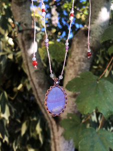 Handcrafted Macrame Amethyst Necklace Purple Stone Pendant <b>Beaded</b> Pink Cord Adjustable Boho Crystal Jewelry Gift for Women - Product Image 3