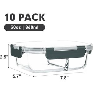 Set di 10 Contenitori in Vetro da 30 oz per Preparazione Pasti, 2 Scomparti, Ermetici, Scatole Bento con Coperchi, Contenitori per Conservazione Alimenti - Product Image 2