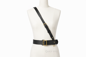 Ceinture Sam Browne en cuir noir faite à la main avec boucle dorée, style britannique, ceinture uniforme à sangle croisée - Product Image 3
