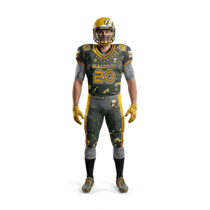 Uniforme Personalizado de Fútbol Americano para Bulldogs – Conjunto de Jersey y Pantalones con Camuflaje Digital Gris y Dorado, Kit de Fútbol Sublimado para Equipo - Product Image 4