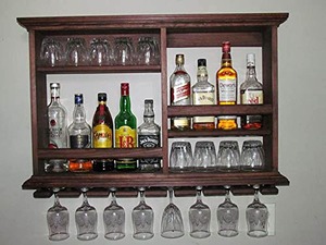 Étagère murale en bois rustique avec porte-verres, support pour bouteilles de vin, meuble de rangement pour spiritueux à domicile - Product Image 5